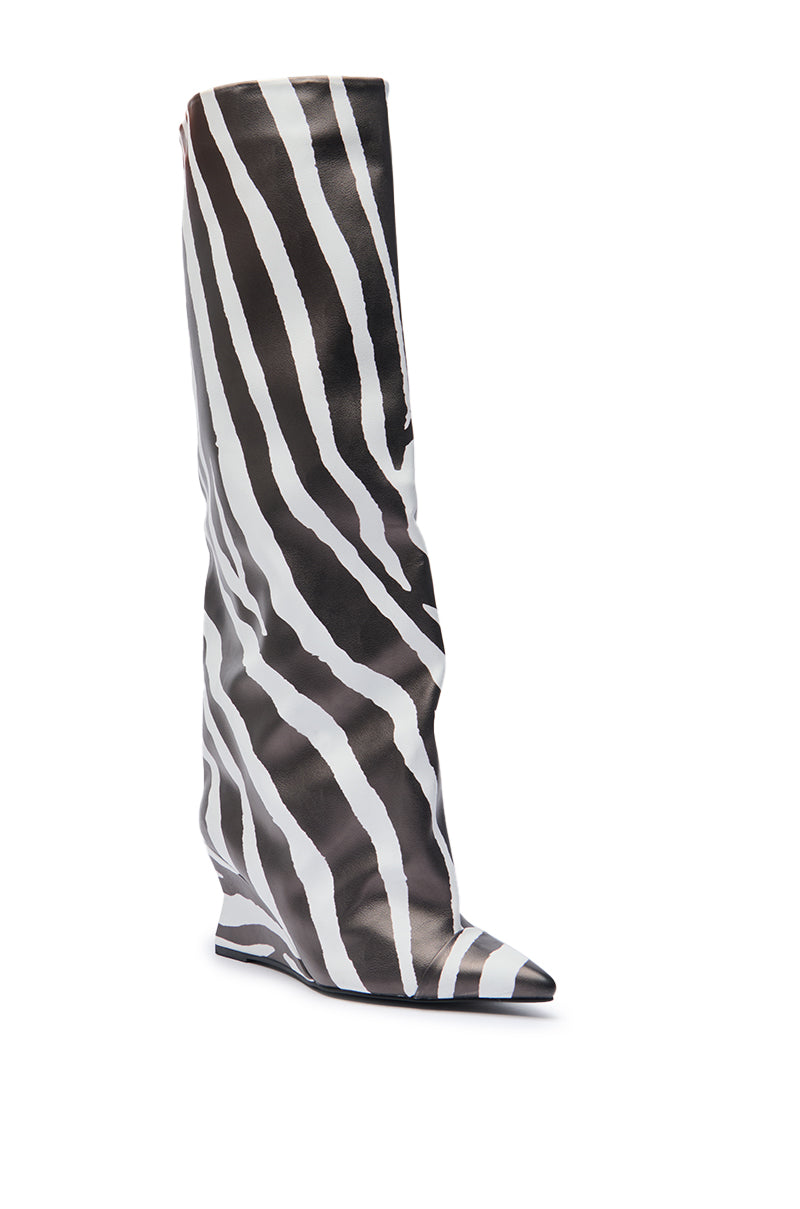 AZALEA WANG KENYA ZEBRA KNEE HIGH WEDGE BOOT