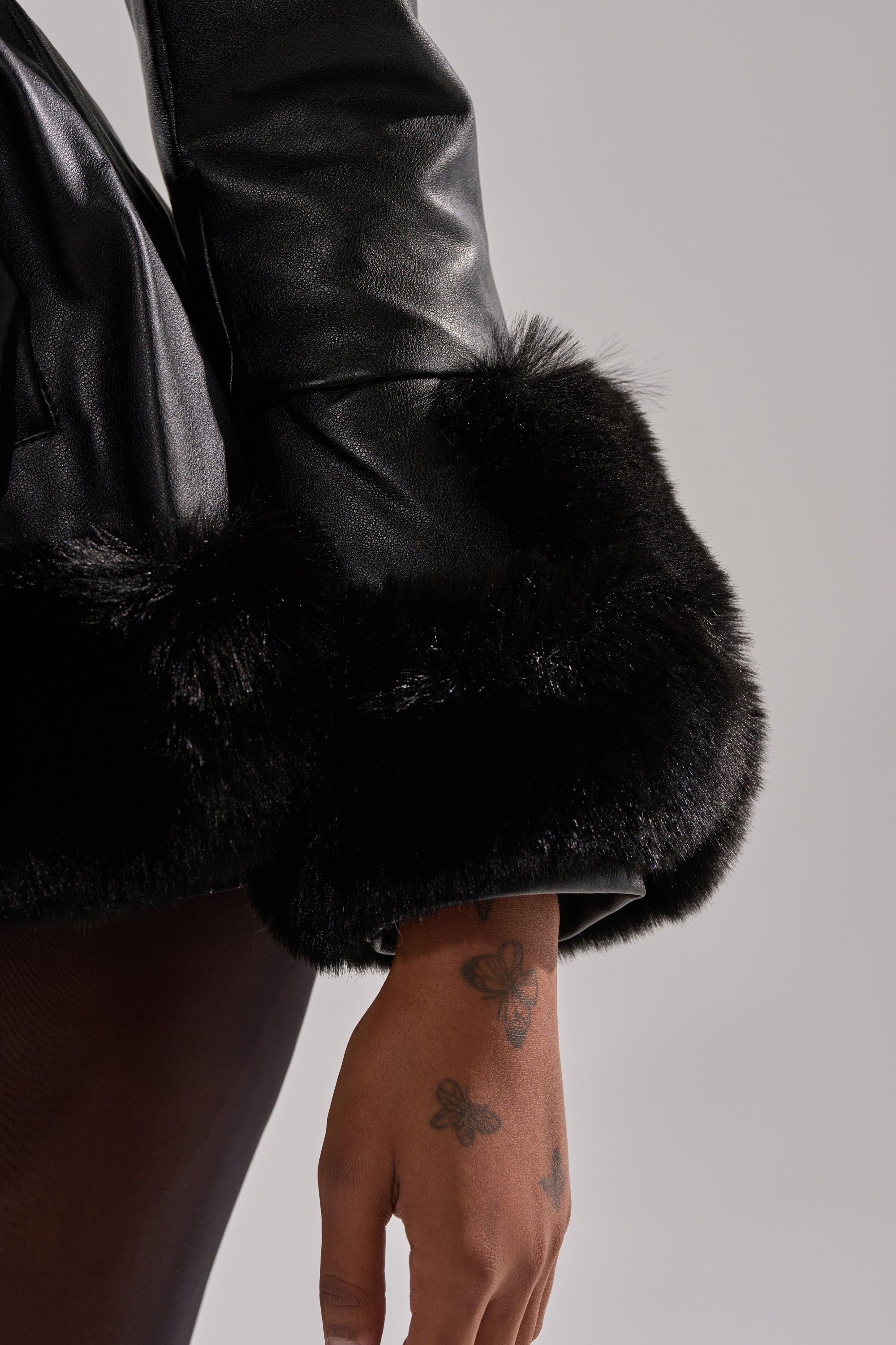 KENZY FUR TRIM PEPLUM MOTO IN BLACK