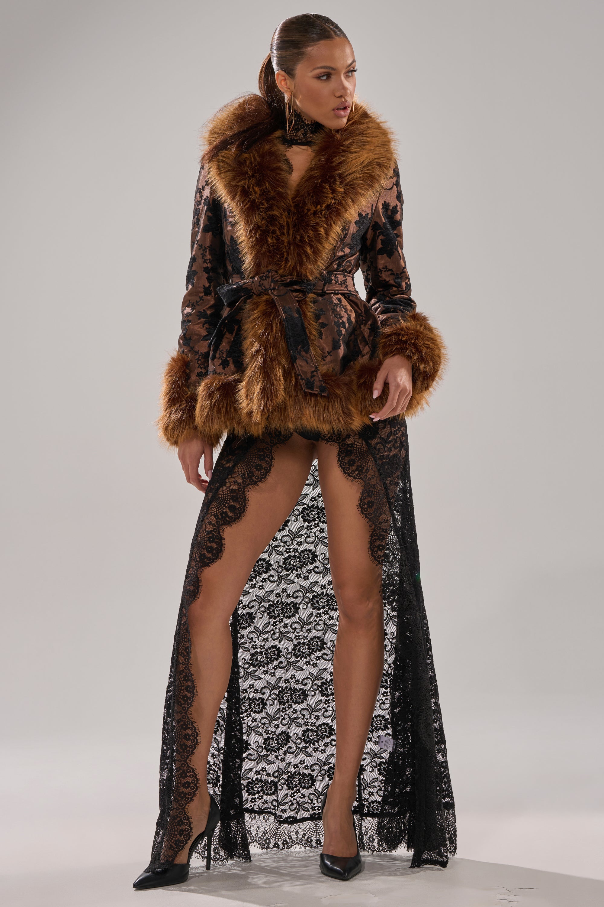 KENZY FUR TRIM MOTO IN JACQUARD