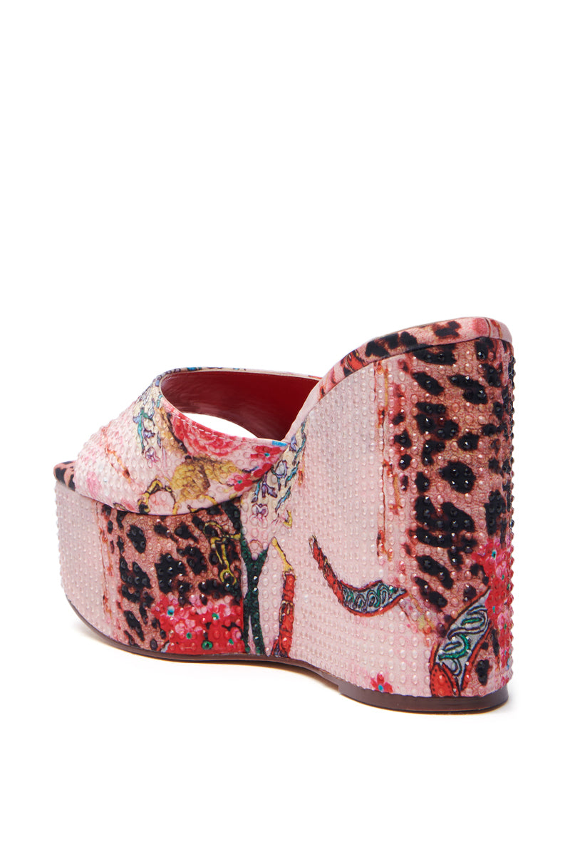 AZALEA WANG KEYARA PINK EMBELLISHED WEDGE SANDAL