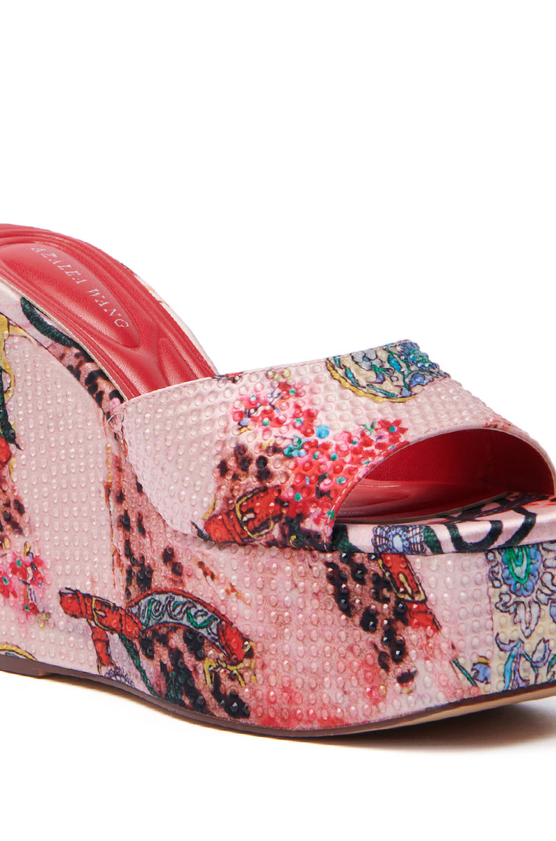 AZALEA WANG KEYARA PINK EMBELLISHED WEDGE SANDAL