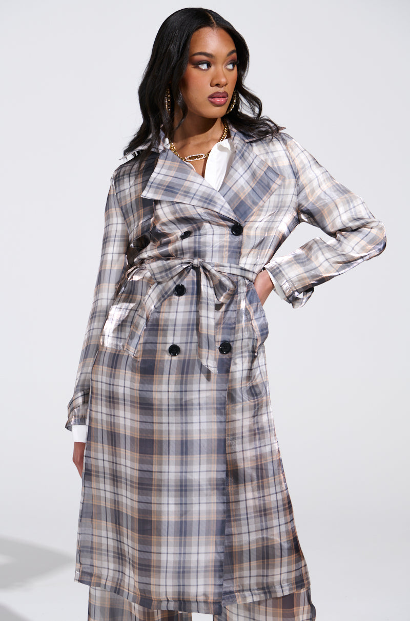 PLAID ABOUT YOU SHEER TRENCH