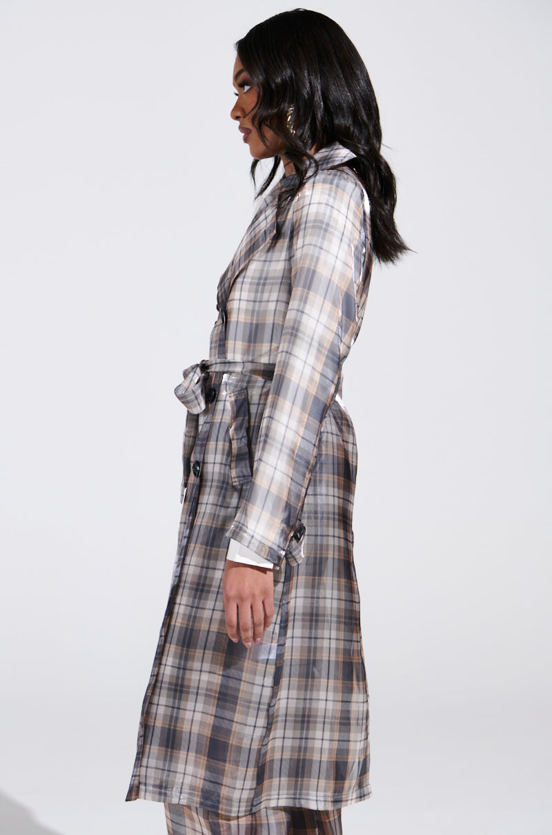 PLAID ABOUT YOU SHEER TRENCH