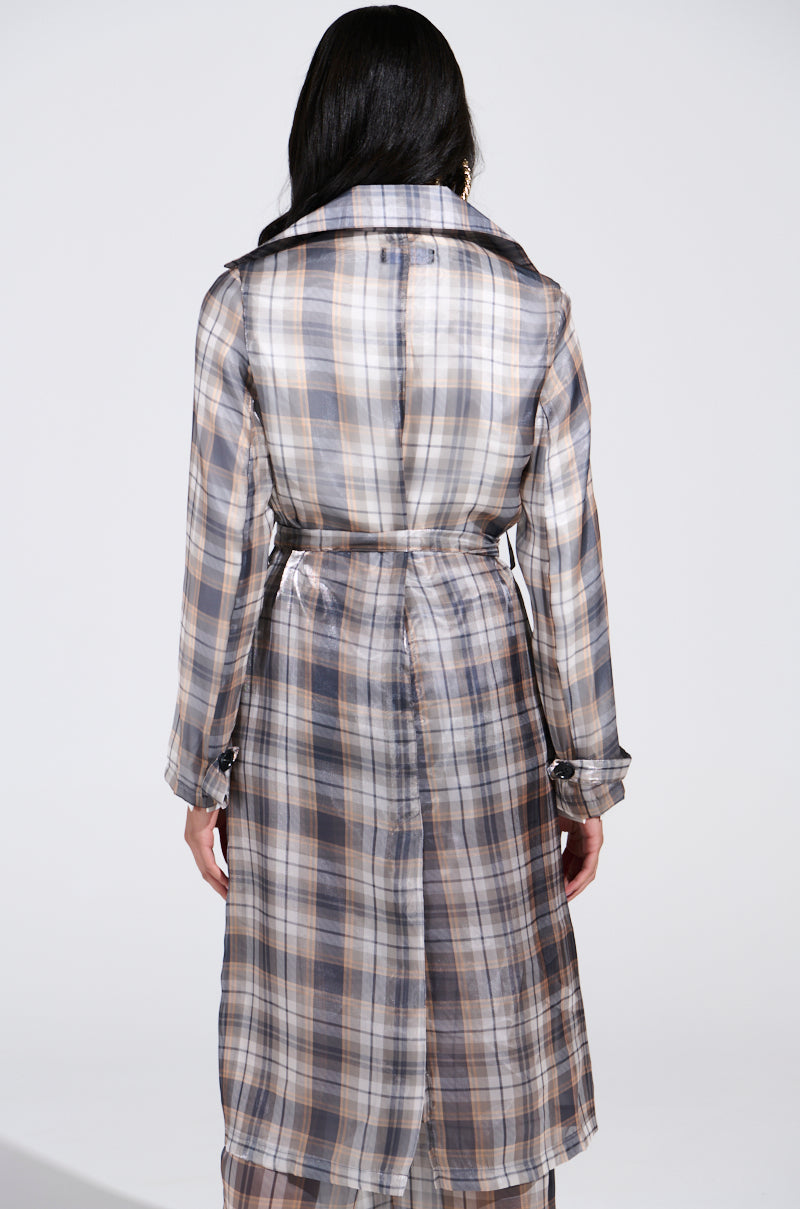 PLAID ABOUT YOU SHEER TRENCH
