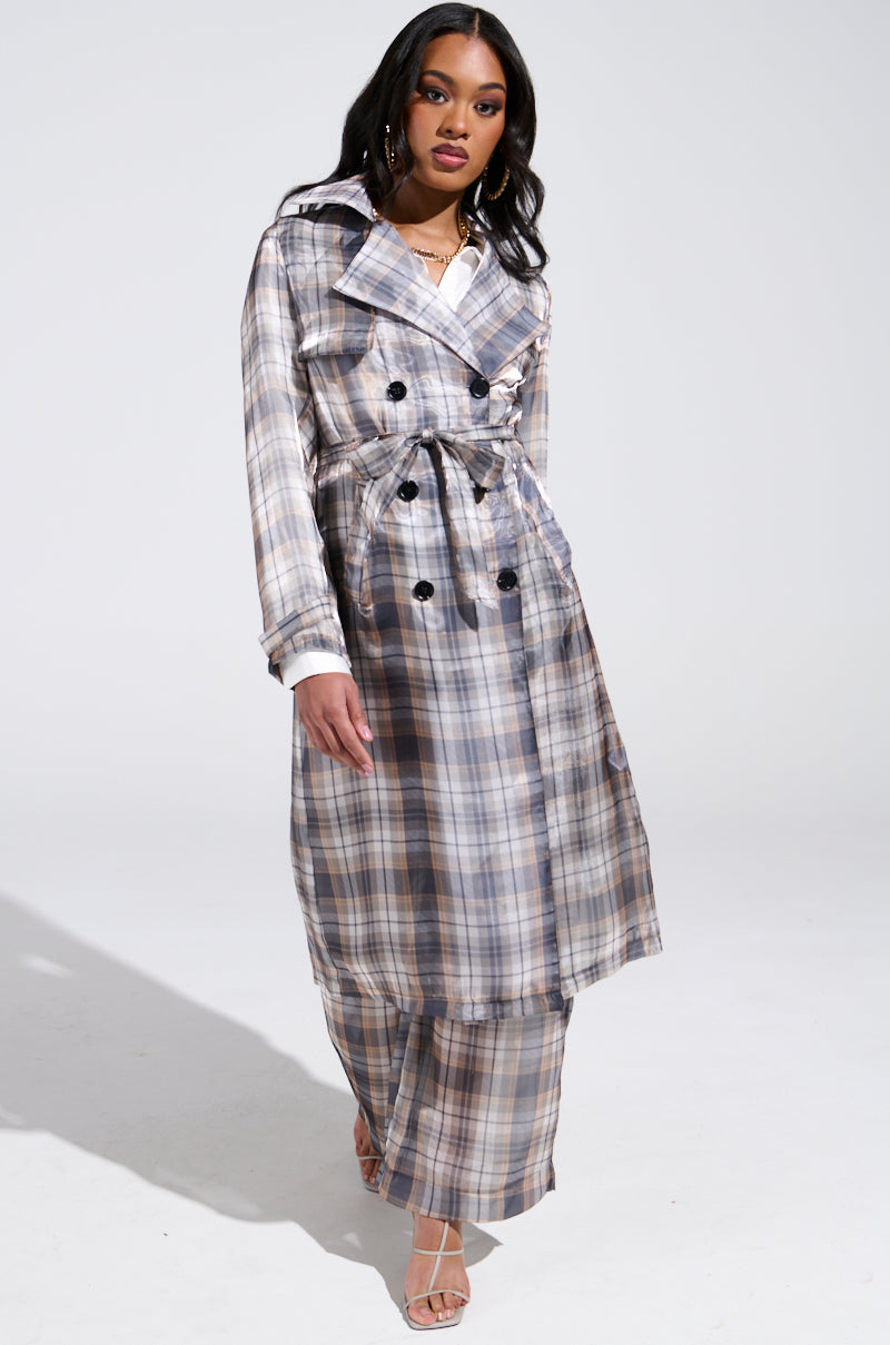 PLAID ABOUT YOU SHEER TRENCH