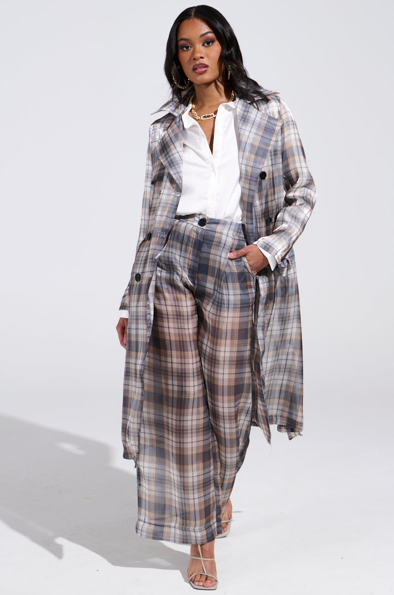 PLAID ABOUT YOU SHEER TRENCH