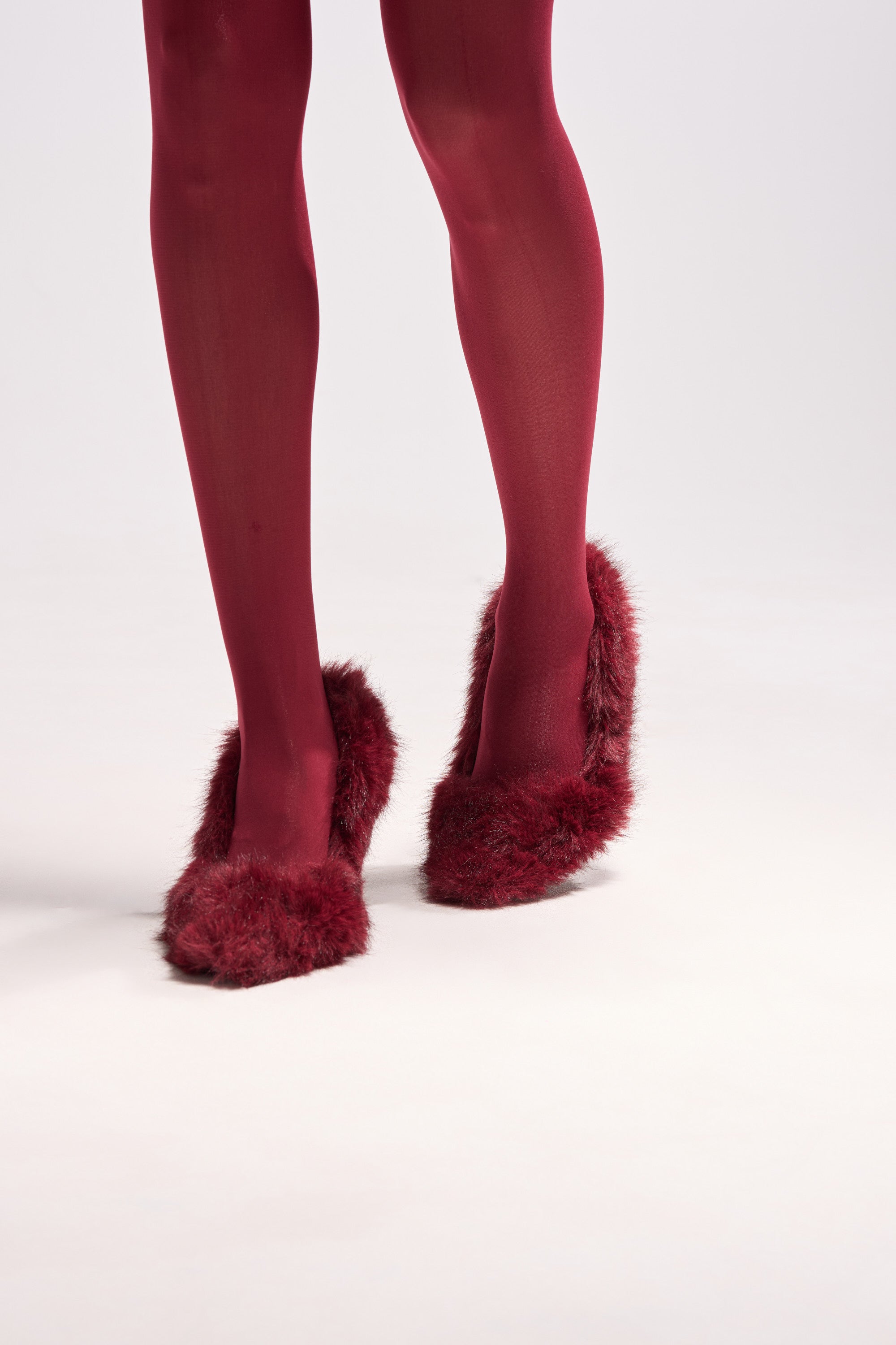 AZALEA WANG KURT BURGUNDY FUR EMBELLISHED PUMP
