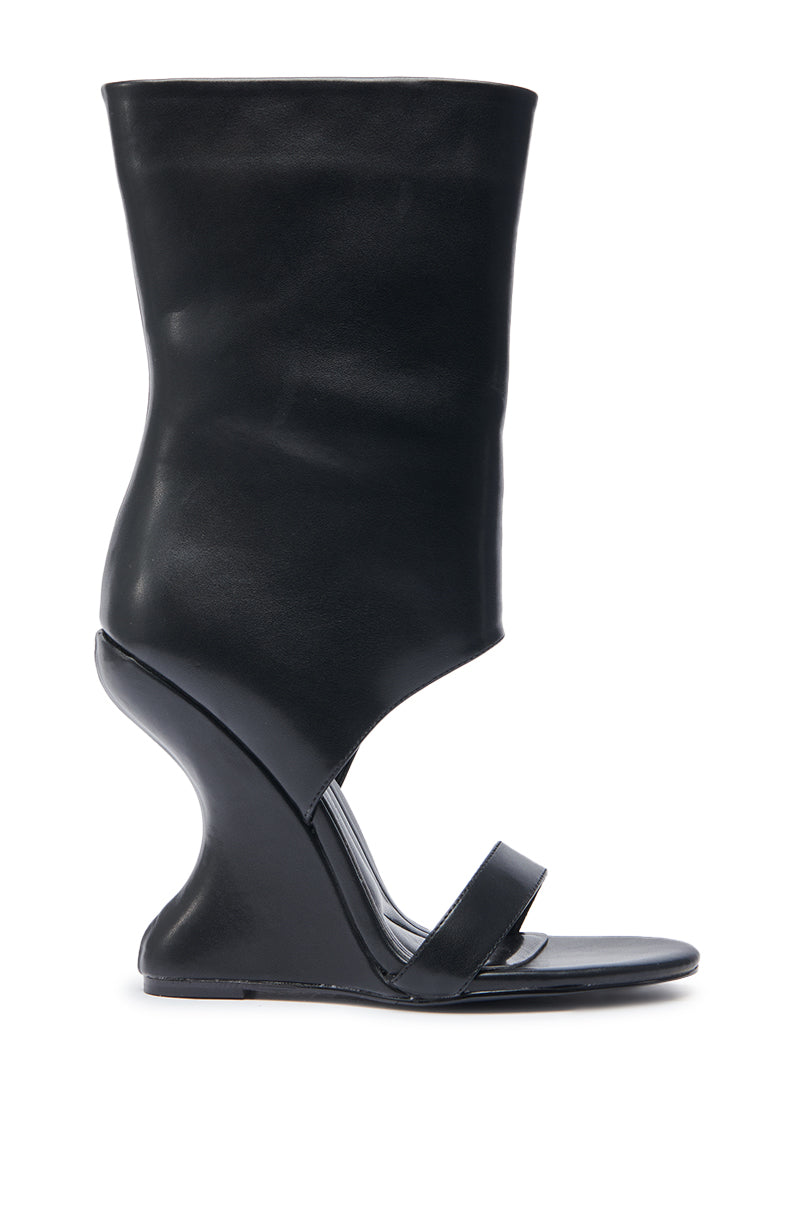 AZALEA WANG KYVEKI BLACK WEDGE OPEN TOE BOOTIE