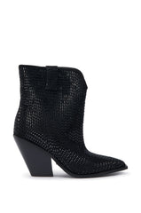 AZALEA WANG LAETITIA BLACK SPARKLE COWBOY BOOTIE