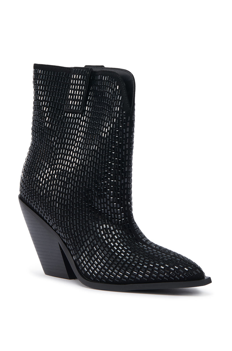 AZALEA WANG LAETITIA BLACK SPARKLE COWBOY BOOTIE