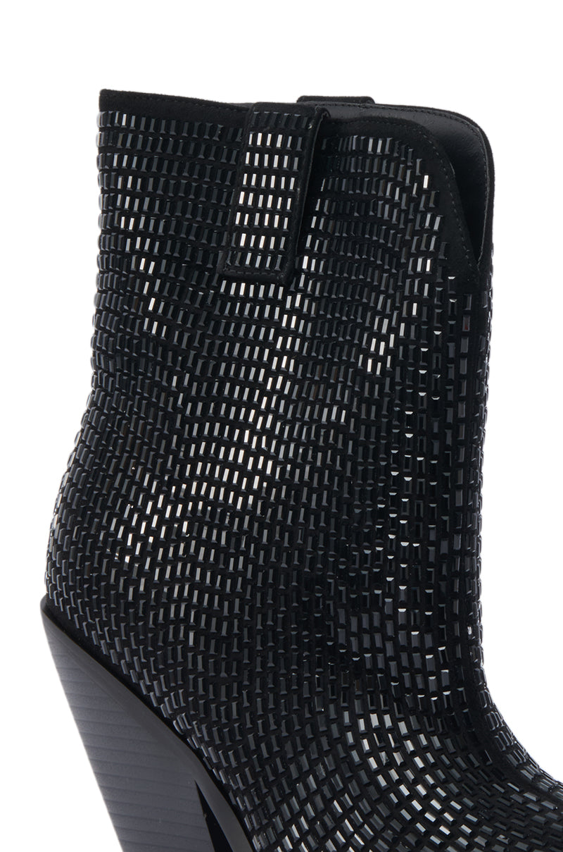 AZALEA WANG LAETITIA BLACK SPARKLE COWBOY BOOTIE
