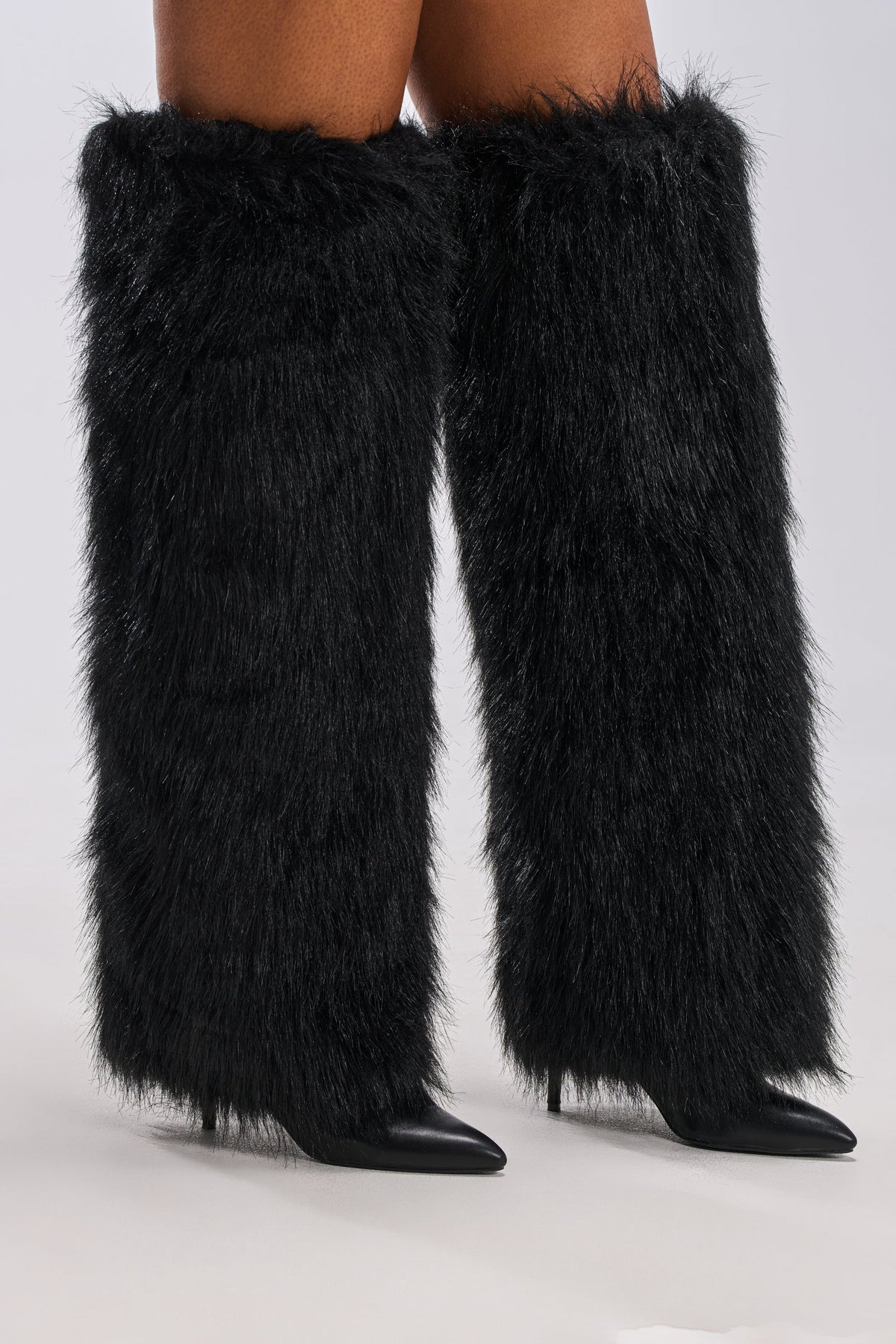 AZALEA WANG LANGLEYE BLACK THIGH HIGH FUR LUXE BOOT