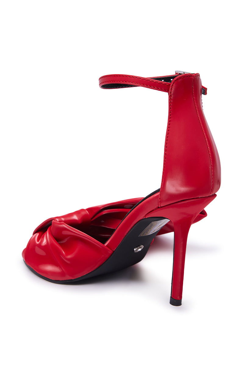 AZALEA WANG LANYIN RED LIQUID LUXE BOW SANDAL