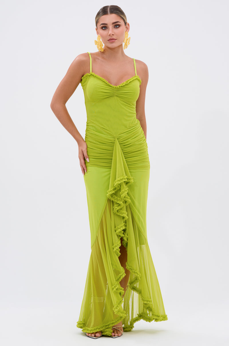 TATI RUFFLE MAXI DRESS IN LIME