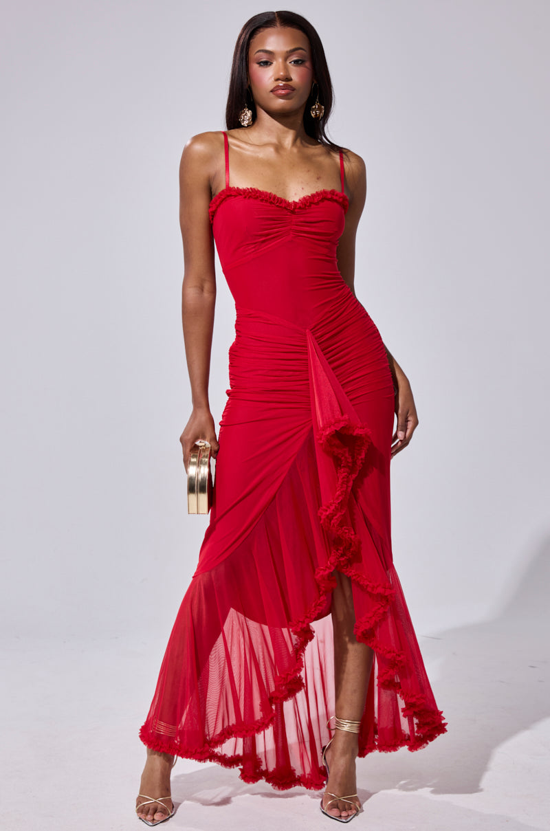 TATI RUFFLE MAXI DRESS IN RED
