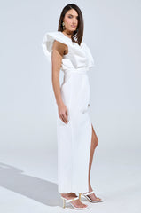 GAGA AT THE OSCARS PUFF SLEEVE MAXI DRESS IN WHITE