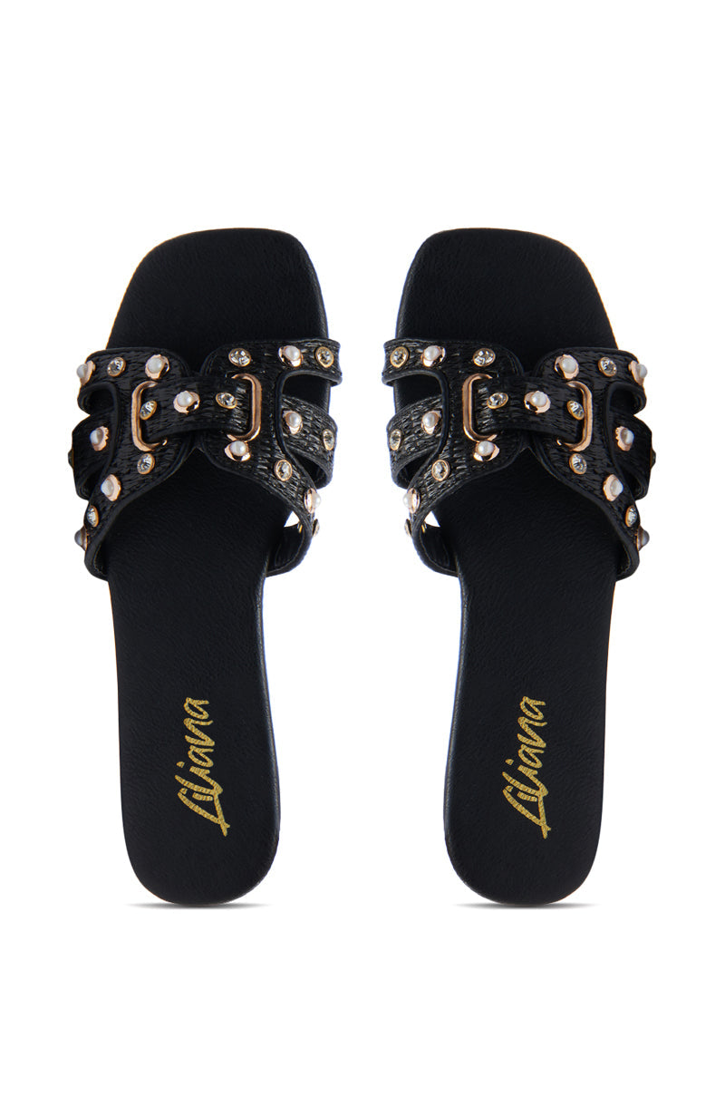 LISA BLACK EMBELLISHED SLIP ON SANDAL