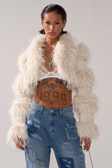 LOVERGIRL ULTRA CROP FUR TRIM MOTO IN IVORY