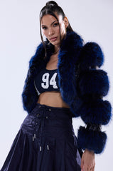 LOVERBOY FUR TRIM MOTO IN NAVY CROC