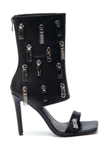 AZALEA WANG LUCAS BLACK ZIPPER DETAIL SANDAL BOOTIE