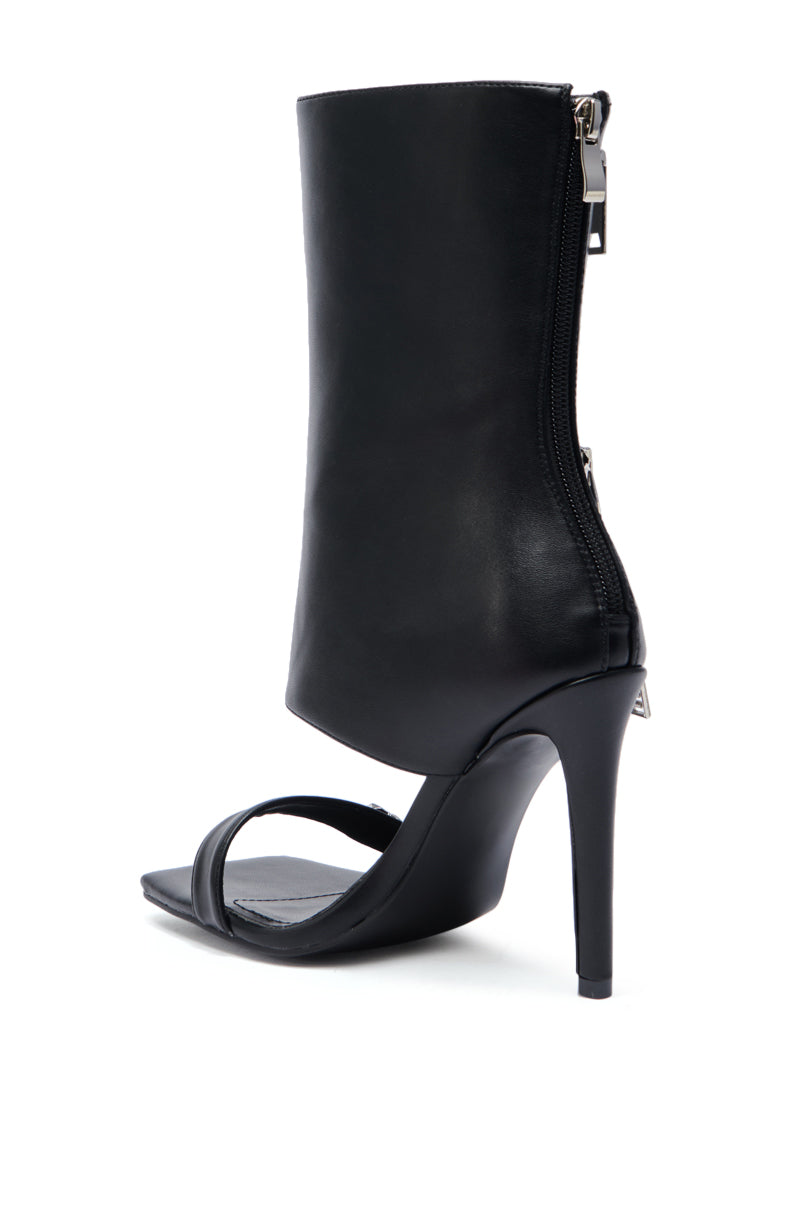 AZALEA WANG LUCAS BLACK ZIPPER DETAIL SANDAL BOOTIE