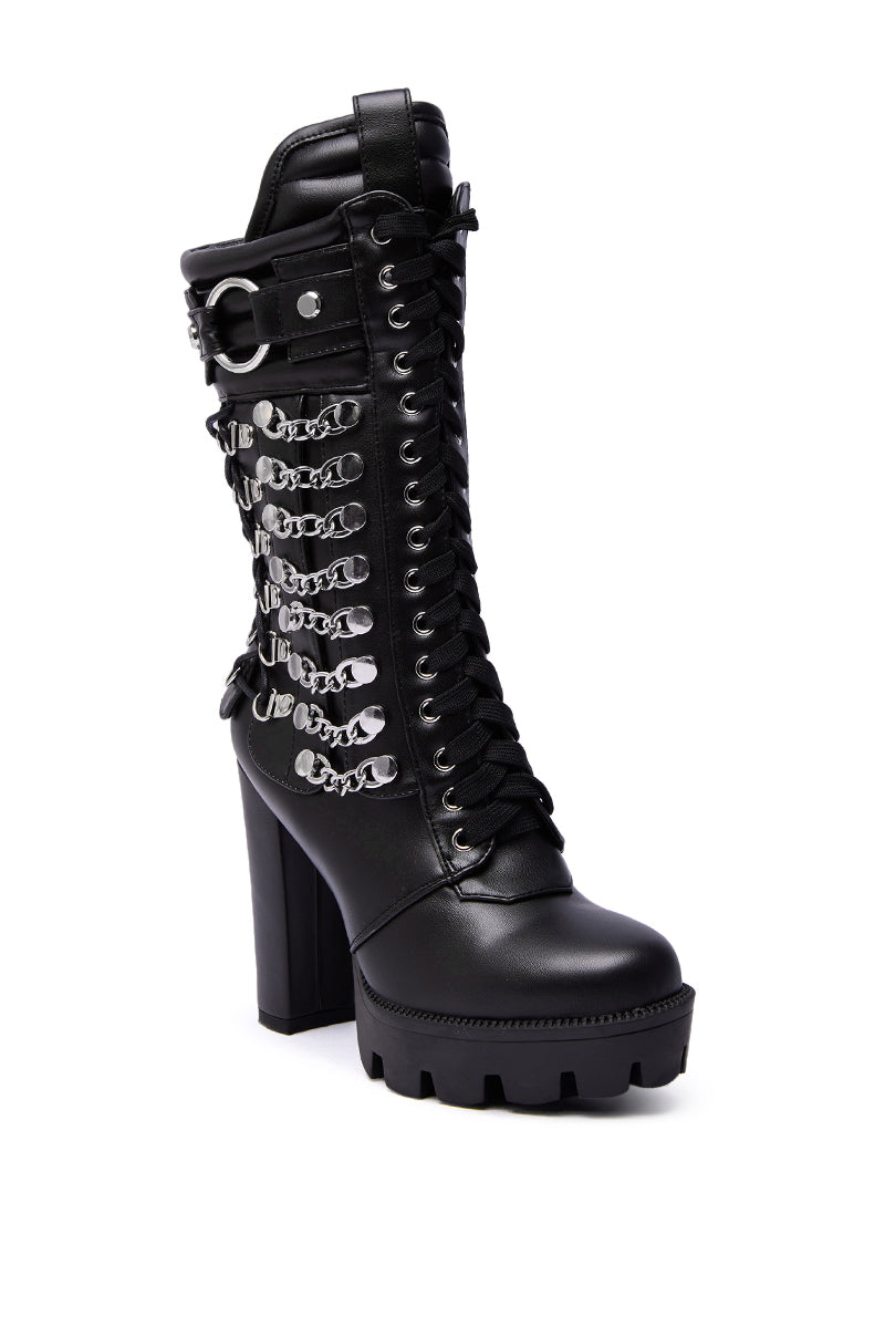 AZALEA WANG LUUK BLACK METAL HARDWARE EMBELLISHED CHUNKY BOOTIE