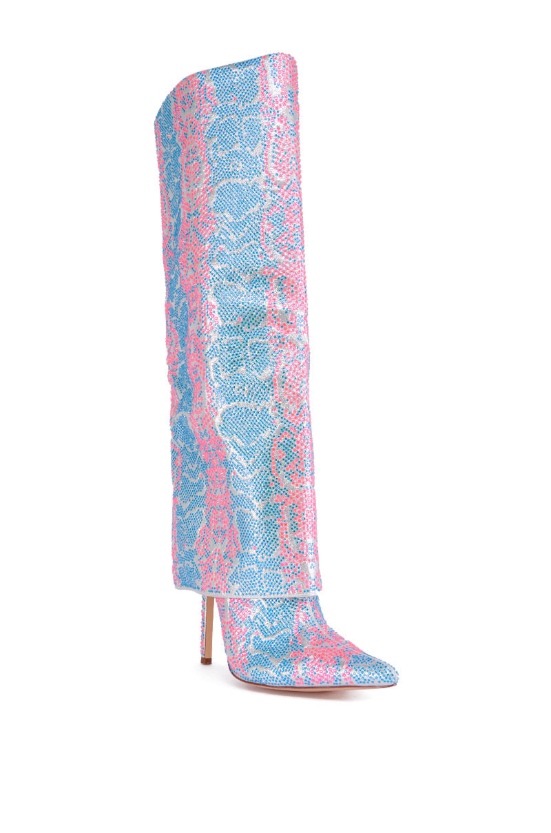AZALEA WANG LUXER PINK AND BLUE MULTI RHINESTONE BOOT