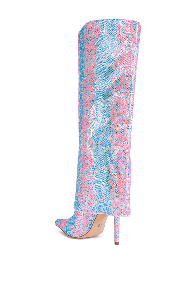 AZALEA WANG LUXER PINK AND BLUE MULTI RHINESTONE BOOT