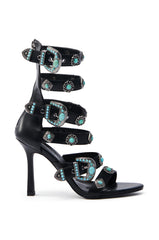 AZALEA WANG MACAW BLACK EMBELLISHED GLADIATOR STILETTO SANDAL