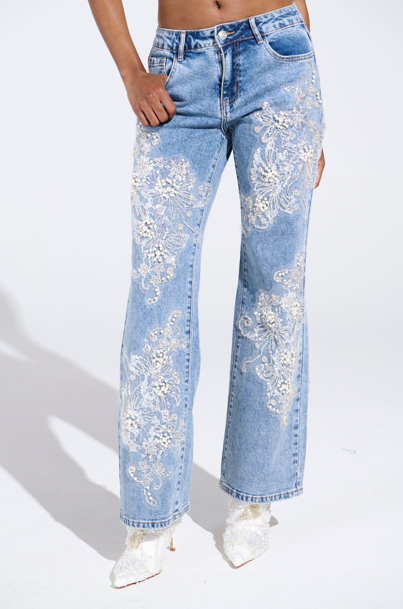 BILLIONAIRE BELLE RHINESTONE AND PEARL JEANS