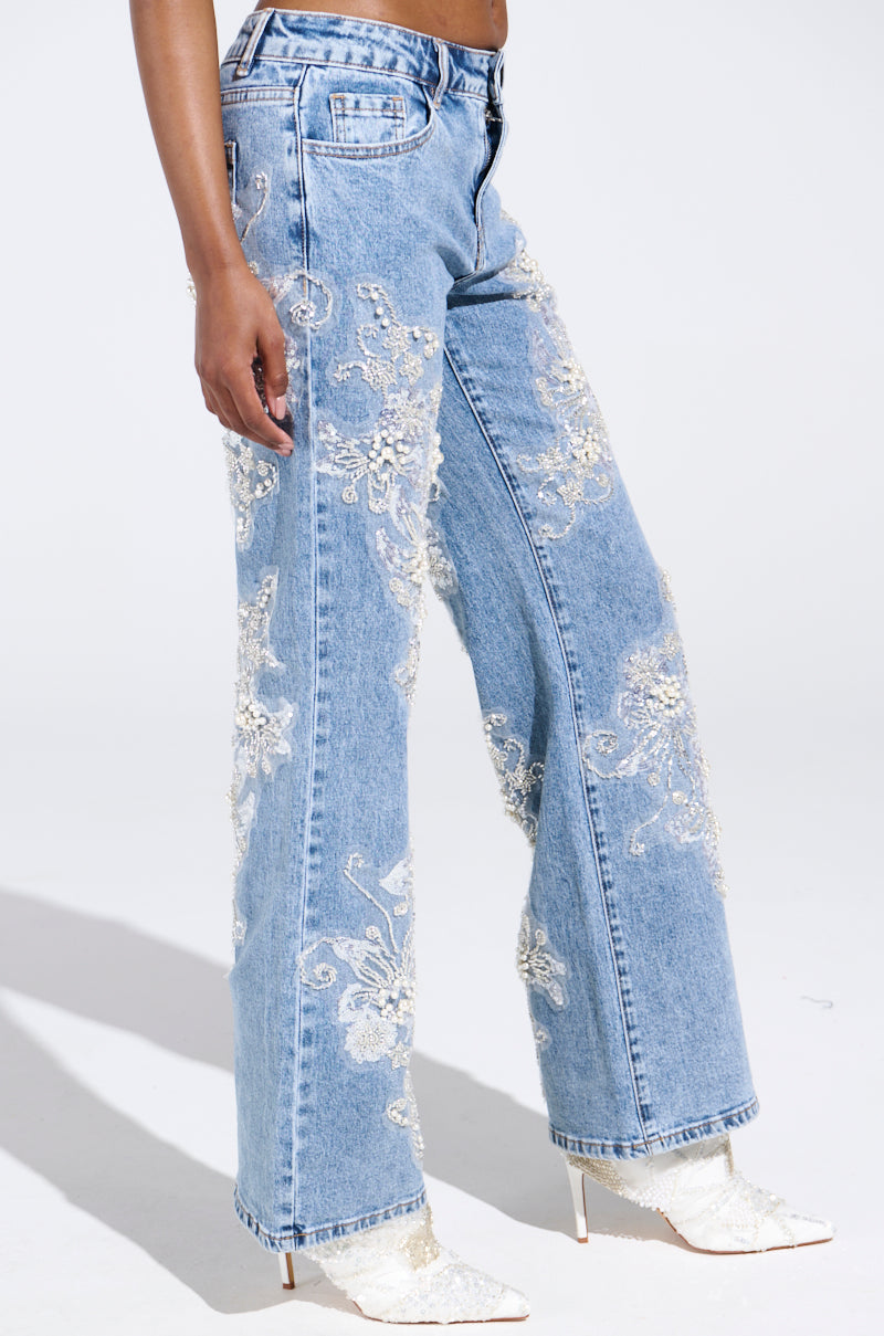 BILLIONAIRE BELLE RHINESTONE AND PEARL JEANS