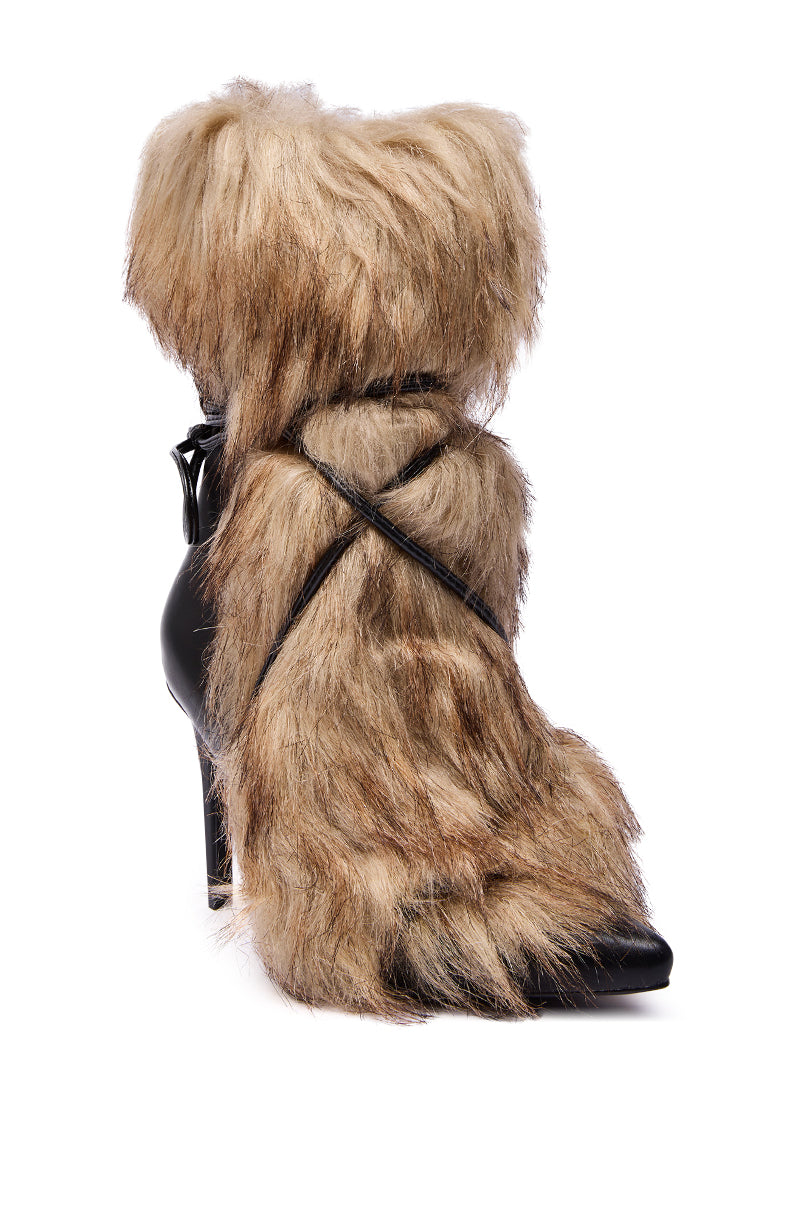 AZALEA WANG MAHTAMA BLACK FUR EMBELLISHED BOOTIE