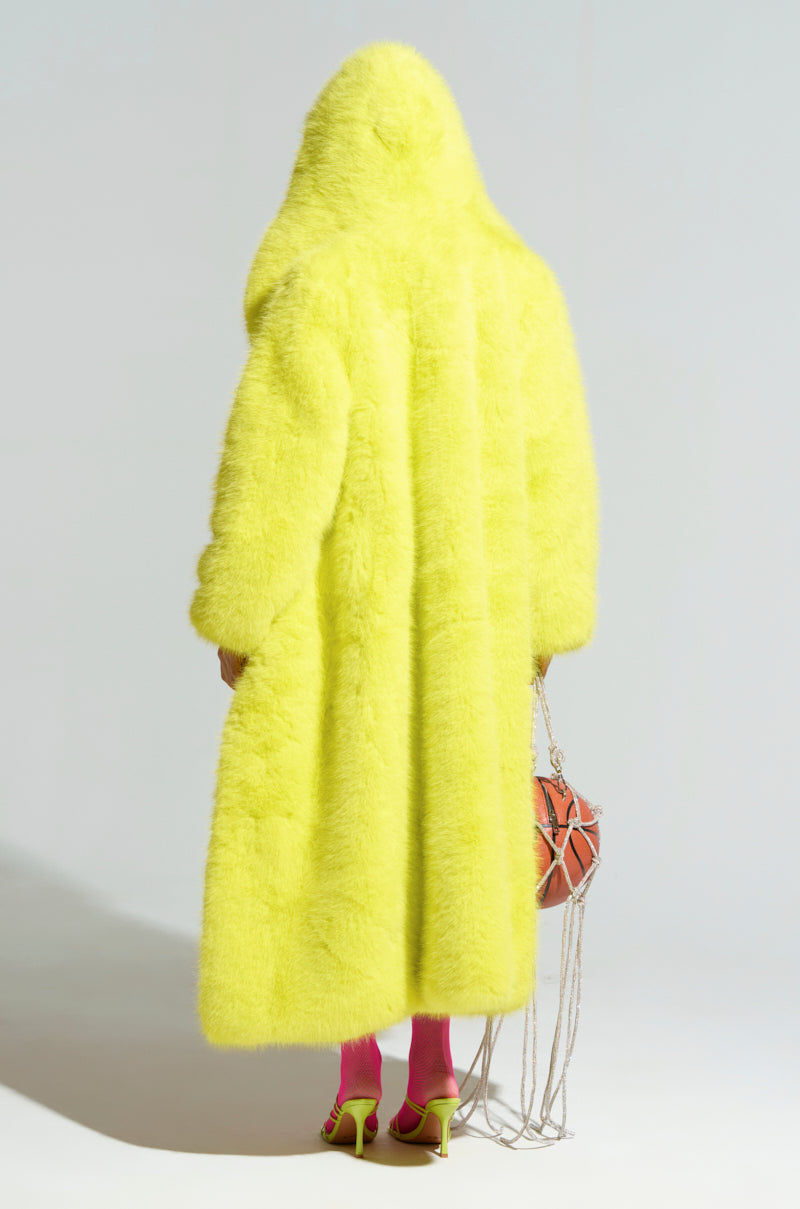 MANCHESTER HOODED FAUX FUR IN LIME