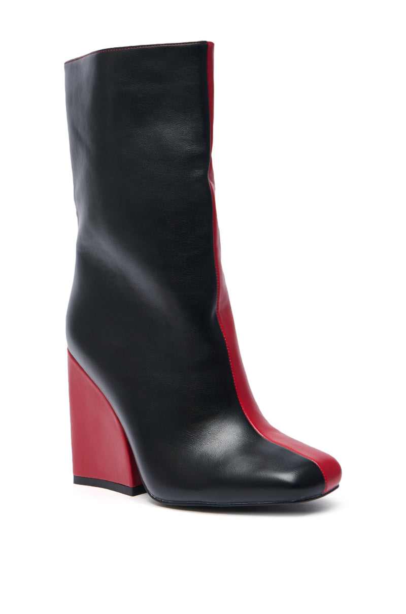AZALEA WANG MARAMA BLACK RED COLOR BLOCKED CHUNKY BOOTIE