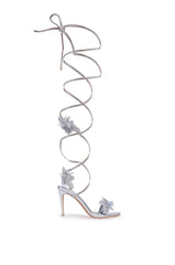 AZALEA WANG MARCELLO SILVER RHINESTONE FLOWER AND ROPE SANDAL