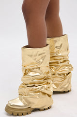 AZALEA WANG MATE METALLIC MID CALF BOOT IN GOLD