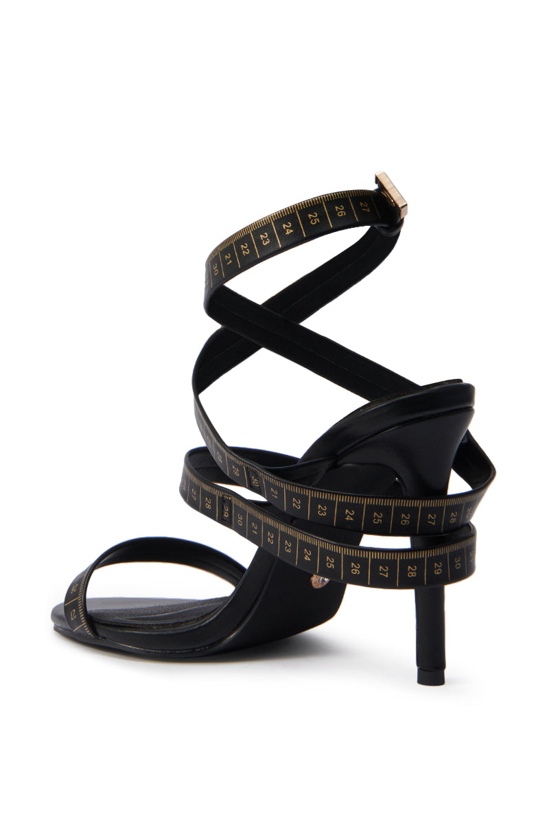 AZALEA WANG MAZOLE BLACK TAPE MEASURE DETAIL WRAP UP SANDAL