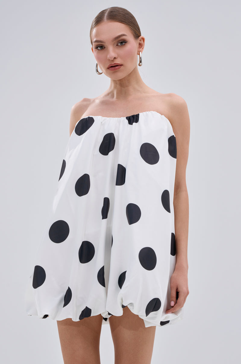 ON THE DOT SATIN BUBBLE MINI DRESS