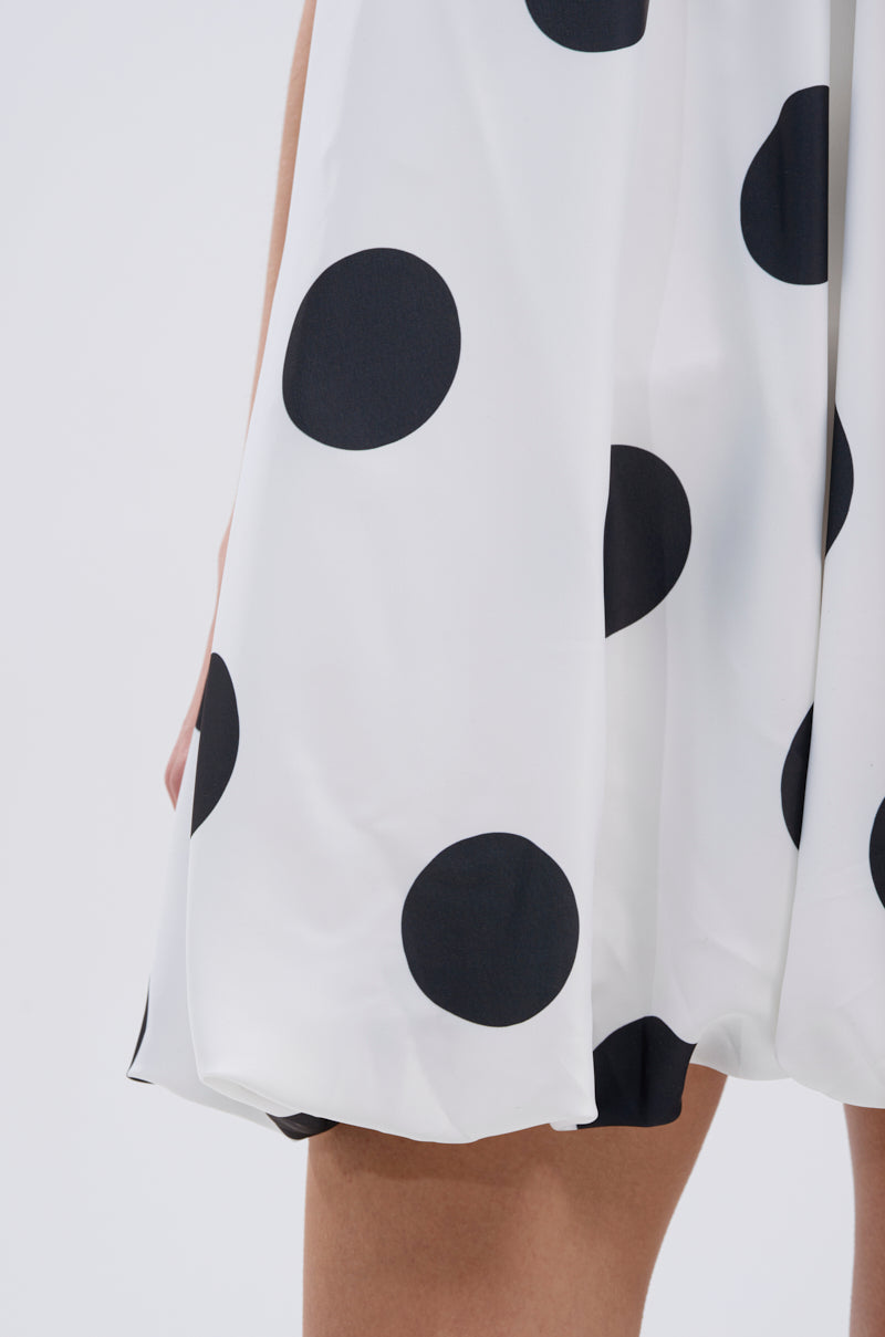 ON THE DOT SATIN BUBBLE MINI DRESS