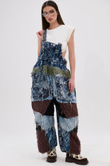 JUST LIKE THAT BAGGY FIT OVERALLS IN PATCHWORK DENIM