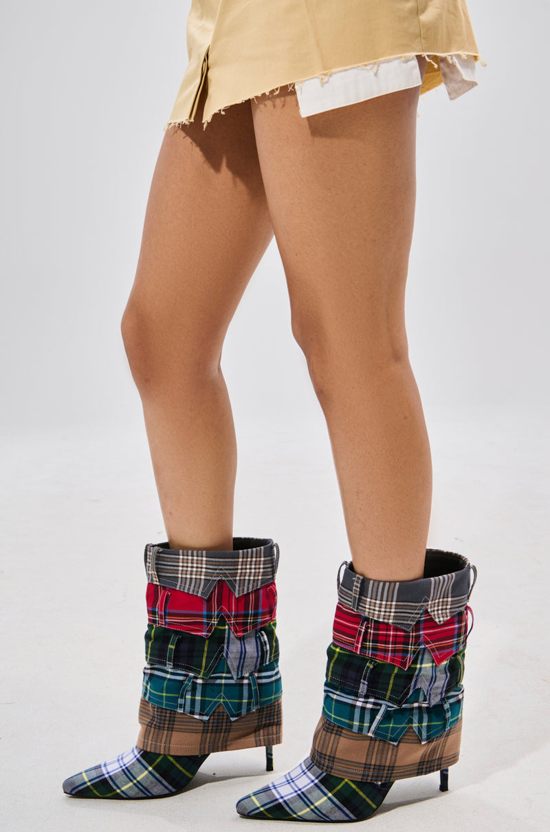 AZALEA WANG MOORE GREEN MULTI SHIRT DETAIL BOOTIE