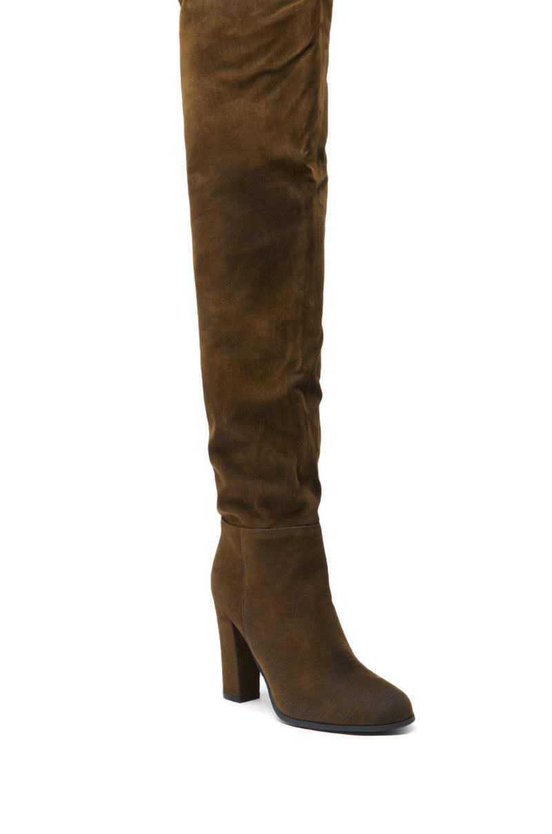 AZALEA WANG NANETTE BROWN FAUX SUEDE ROUND TOE SLOUCHY BOOT