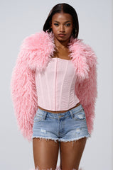 LEILA ULTRA CROP FAUX FUR IN LIGHT PINK