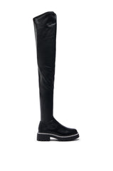 AZALEA WANG NEWRULES RHINESTONE STRETCH PU FLAT BOOT