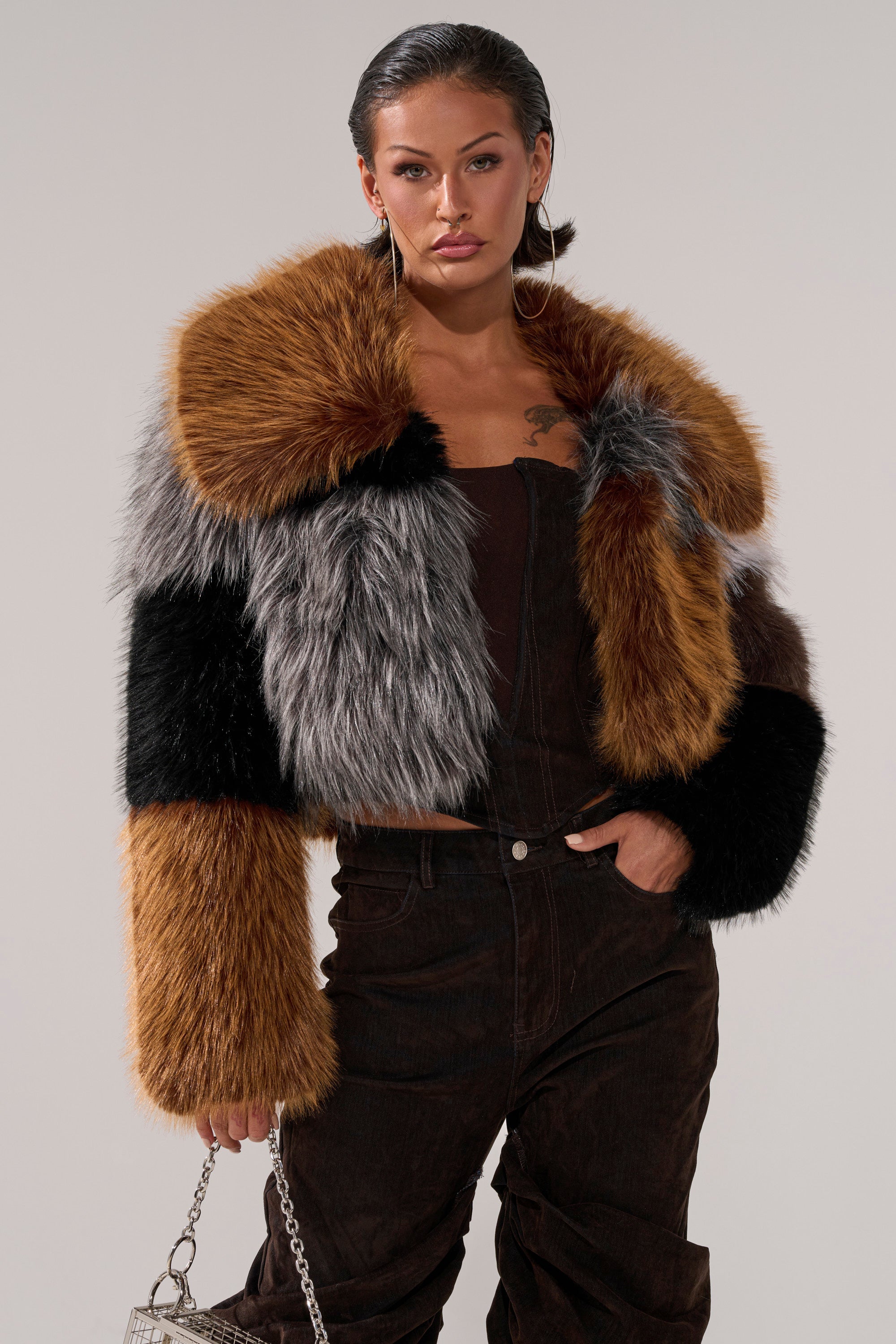 HAZEL PATCHWORK FAUX FUR COAT