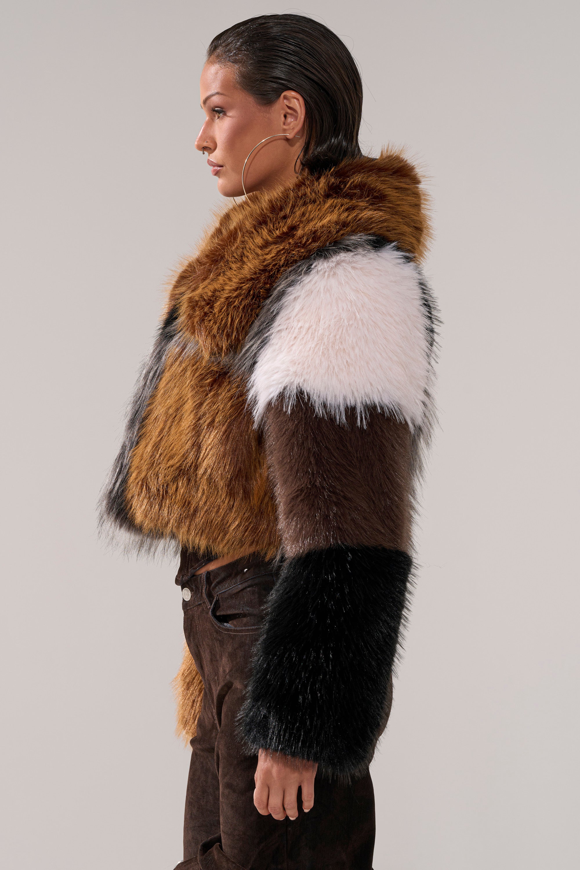 HAZEL PATCHWORK FAUX FUR COAT