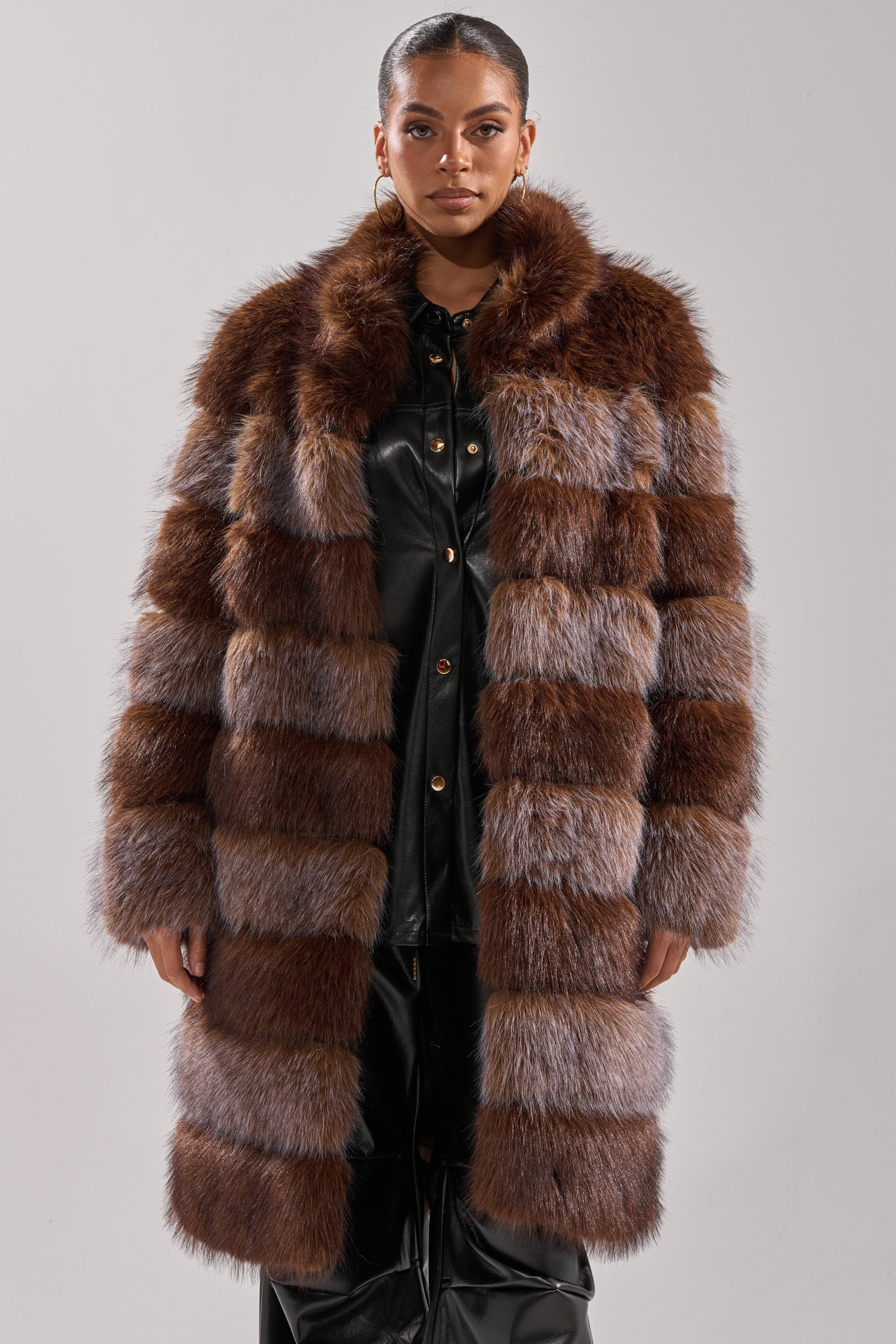 LITTLE BIT OF SPICE PANELED FAUX FUR COAT