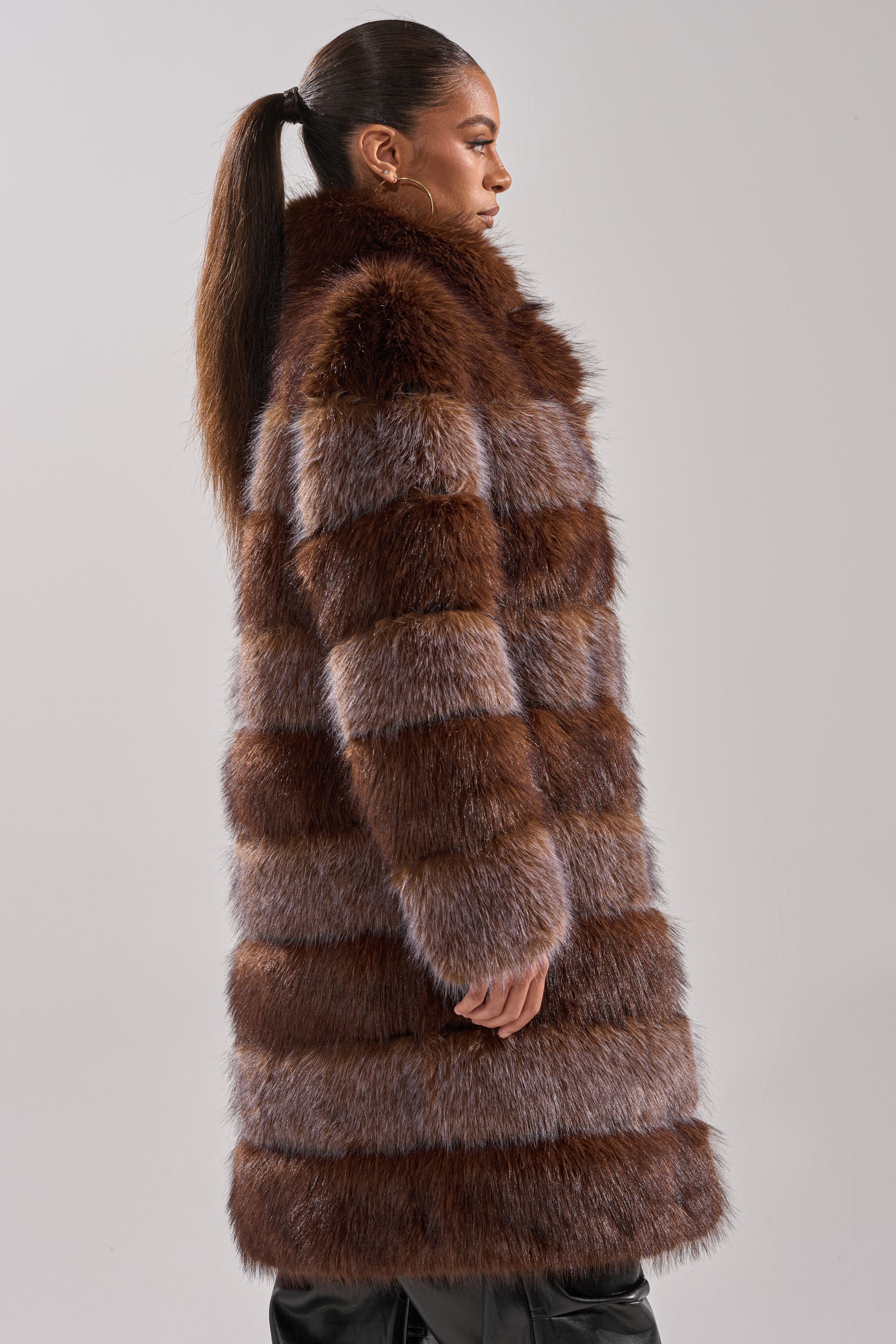 LITTLE BIT OF SPICE PANELED FAUX FUR COAT