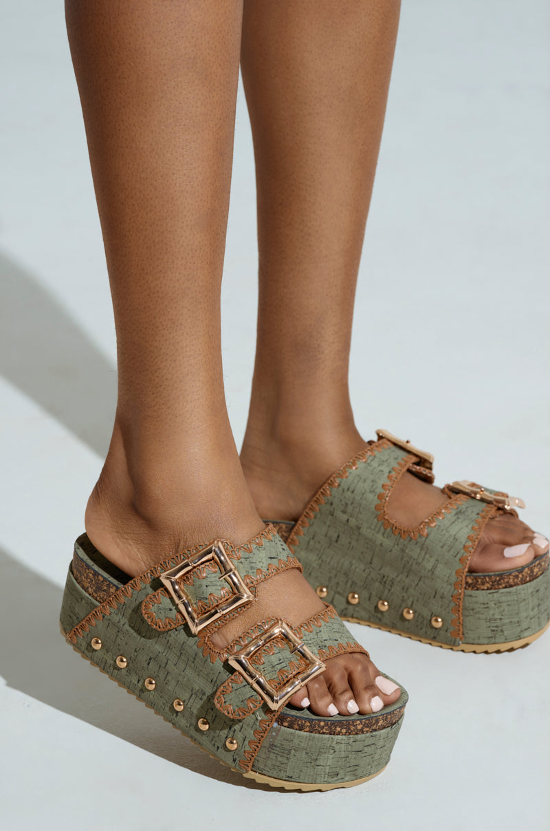 AZALEA WANG OHKAY OLIVE FLATFORM SANDAL