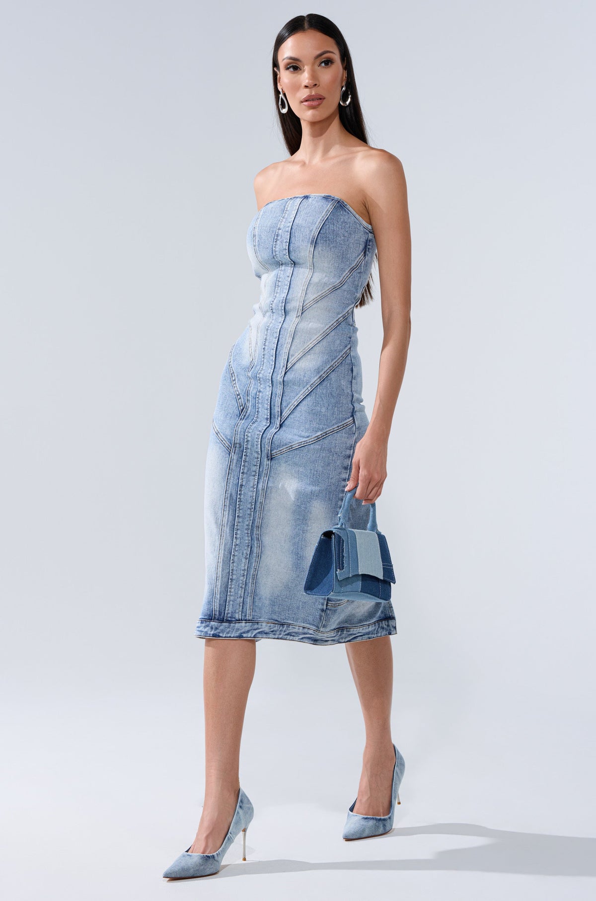BROOKLYN BADDIE DENIM MIDI DRESS